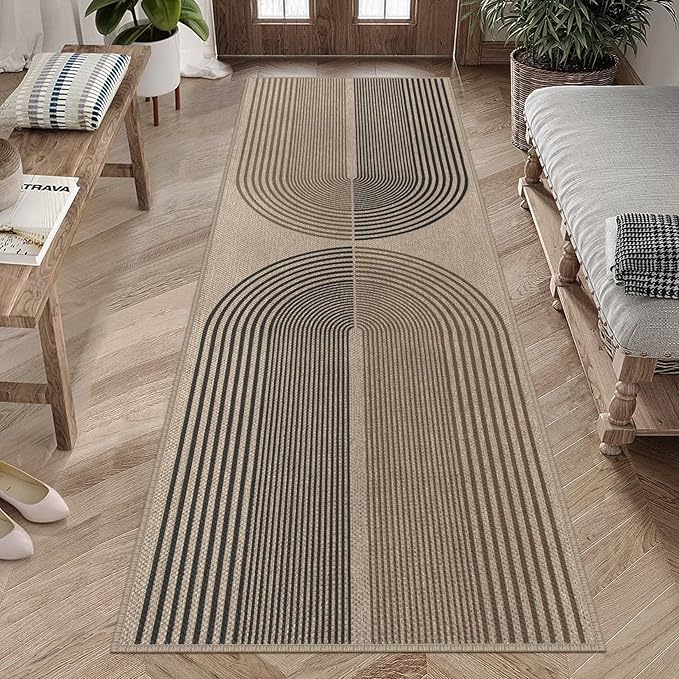 Easy Jute Rainbow Runner Rug, 2.6x8 Washable Rugs Runner for Hallway Non-Slip Boho Farmhouse Kitchen Runner Rug, Modern Abstract Indoor Outdoor Carpet for Porch Laundry Entryway