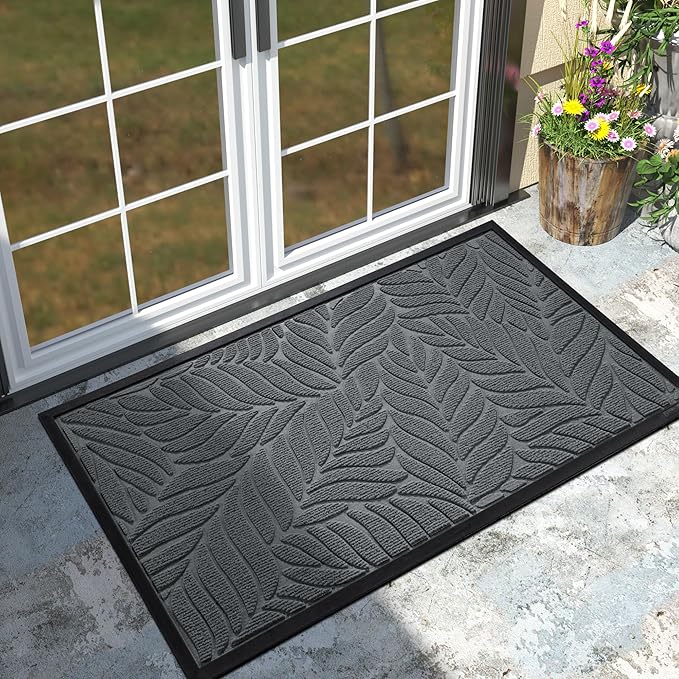 Yimobra 47x32 Large Door Mat Outdoor Indoor, All-Season Waterproof Door Mat Outside Entrance, All-Weather Non-Slip Outside Doormat for Garage Patio Entryway, Grey