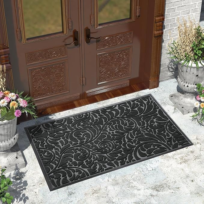 Yimobra Large Door Mat Outside Entrance 47x32, Waterproof Sturdy Outdoor Mats for Front Door, Heavy Duty Non-Slip Doormat for Garage Patio Entryway Indoor, Easy Clean, Black