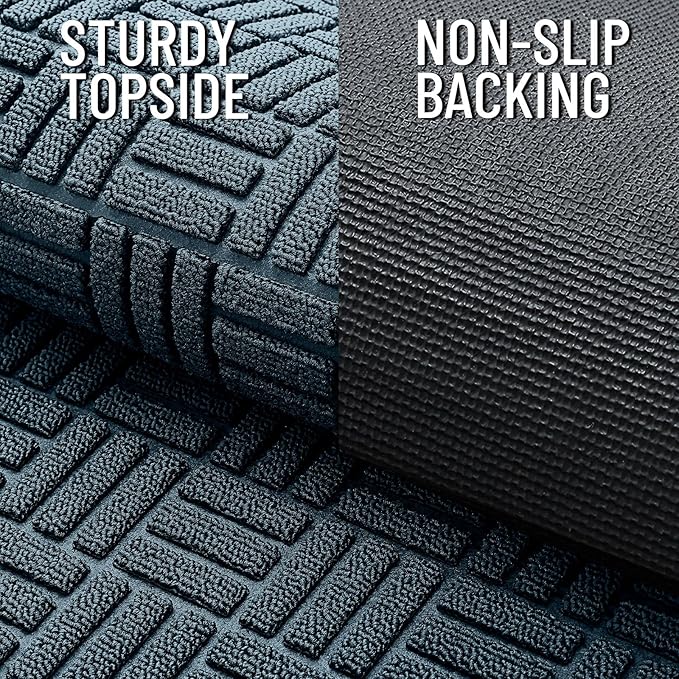 OLANLY Front Door Mat Outside Entrance 35x23, Absorbent, Heavy Duty Sturdy Natural Rubber Doormat Indoor Outdoor, Non-Slip, Stain and Fade Resistant, Low Profile Floor Mat for Entryway, Lake Blue