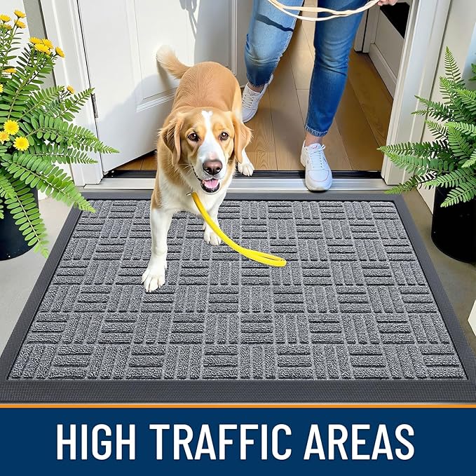 OLANLY Front Door Mat Outside Entrance 47x32, Absorbent, Heavy Duty Sturdy Natural Rubber Doormat Indoor Outdoor, Non-Slip, Stain and Fade Resistant, Low Profile Floor Mat for Entryway, Charcoal Gray