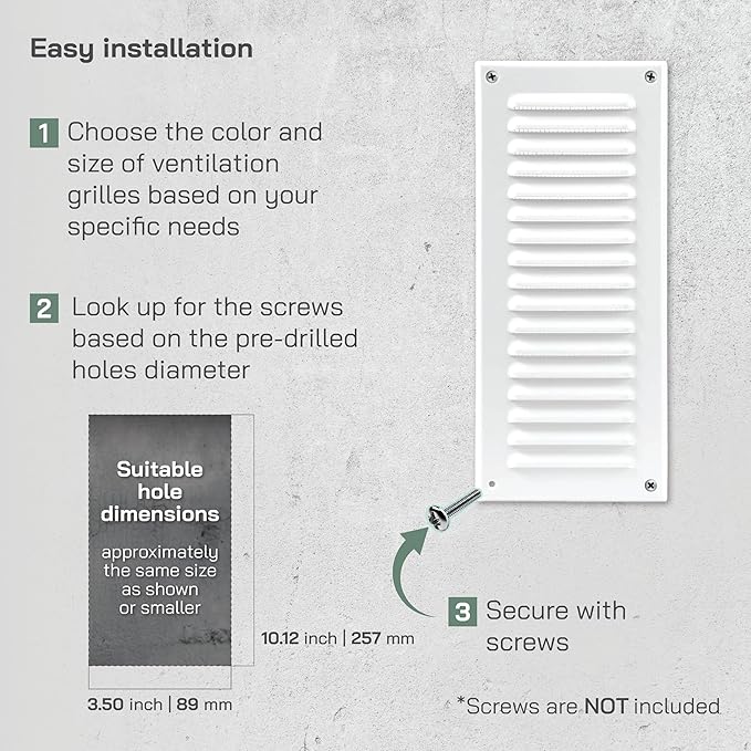 Vent Systems – 3.35 x 9.84 Inch (Inner) White Metal Rectangular Soffit Air Vent Grille Cover, Register Vent Deflector Louver Built-in Mesh HVAC For Bathroom Home Office Kitchen 4.92" x 11.61" (Outer)