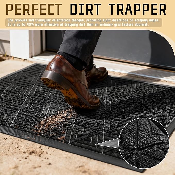 Yimobra Outdoor Mats for Front Door 29.5x17, Stops Mud & Dirt at Entrance, Fits Garage & Patio, All-Weather Waterproof Non Slip Outdoor Indoor Welcome Mat, Black