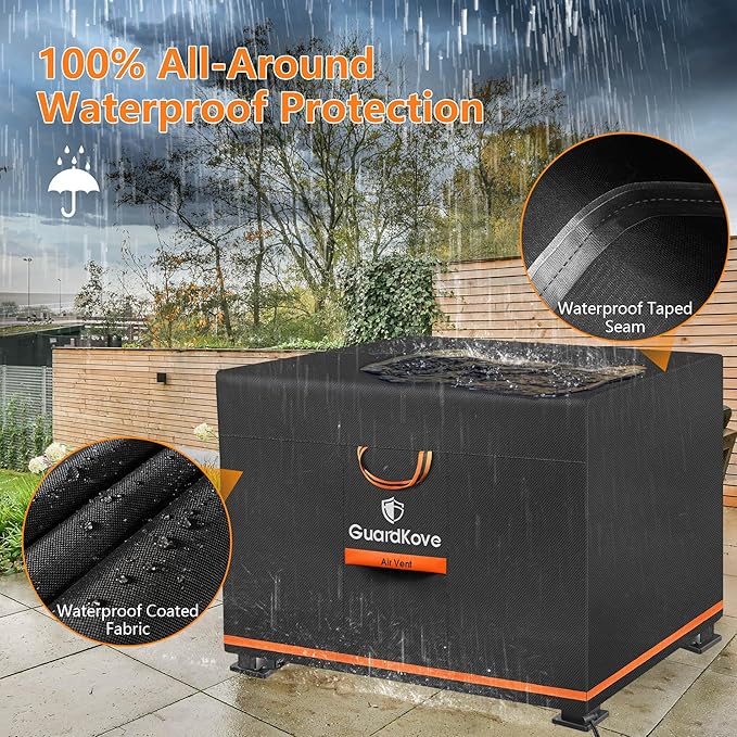 [Upgraded 1000D Heavy Duty Fabric] 36” Fire Pit Cover Square for 33”- 36” Fire Pit/Table, Waterproof Tear & Fade Resistant Firepit Cover with Buckle, Air Vents, Drawstring (36”L x 36”W x 20”H, Black)
