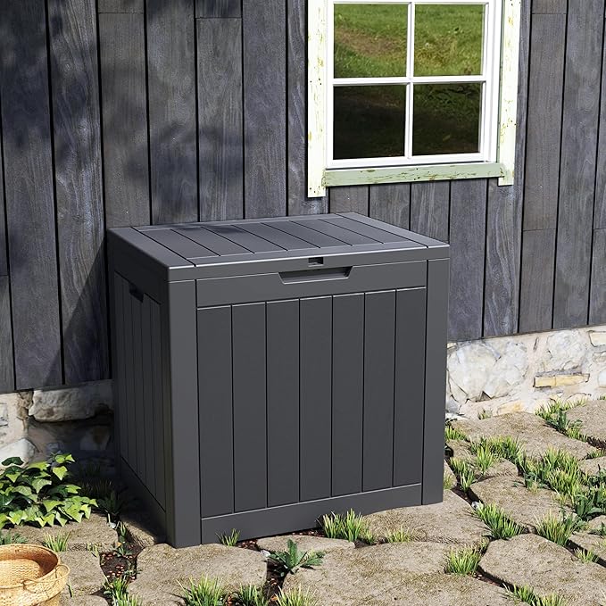 NUNU LAB 32 Gallon Outdoor Storage Box Waterproof, Outside Package Delivery Deck Boxes with Lockable Lid, Backyard Storage Bin For Garden Tools, Patio Cushions Accessories, Black