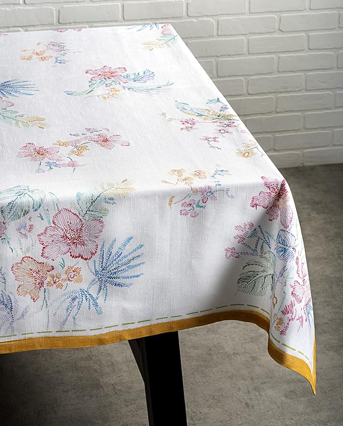 Maison d' Hermine Table Cloth Rectangle Table 100% Cotton 60 x 108 Inches Tablecloth Reusable Decorative for Dining Room, Farmhouse, Home, Party, Festive & Wedding Spring Summer - Paradise Island