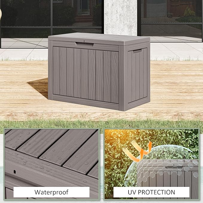 48 Gallon Outdoor Storage Deck Box Waterproof,Garden Tool,Backyard Cushion,Poolside Storage,Small Delivery Boxes for Outside,UV-Resistant & All-Weather,Wood-like Striped Gray