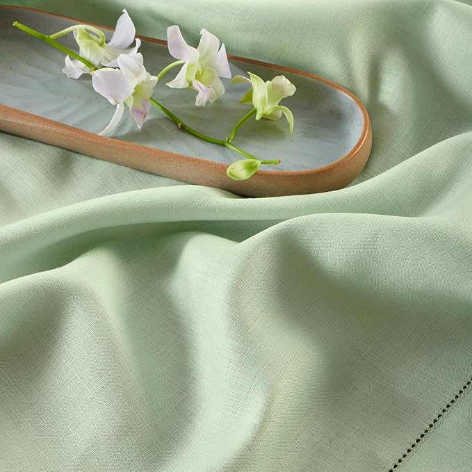 Solino Home Linen Table Runner 90 Inches Long - 100% Pure Linen Light Green Table Runner 14 x 90 Inch for Spring, St Patricks Day, Easter - Classic Hemstitch