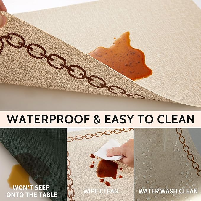 Placemats Set of 6, Heat Resistant & Waterproof Table Mats for Dining, Non Slip Scratch Proof Place Mats for Kitchen, Easy to Clean - Outdoor,Indoor Use（17x12 Inch）