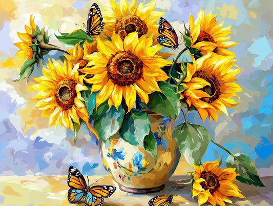 Moohue 14ct Counted Stamped Cross Stitch Kits for Adults Sunflowers and Butterflies Printed Cross Stitch Patterns Art Crafts Cross Stitch Supplies (Flowers 5)