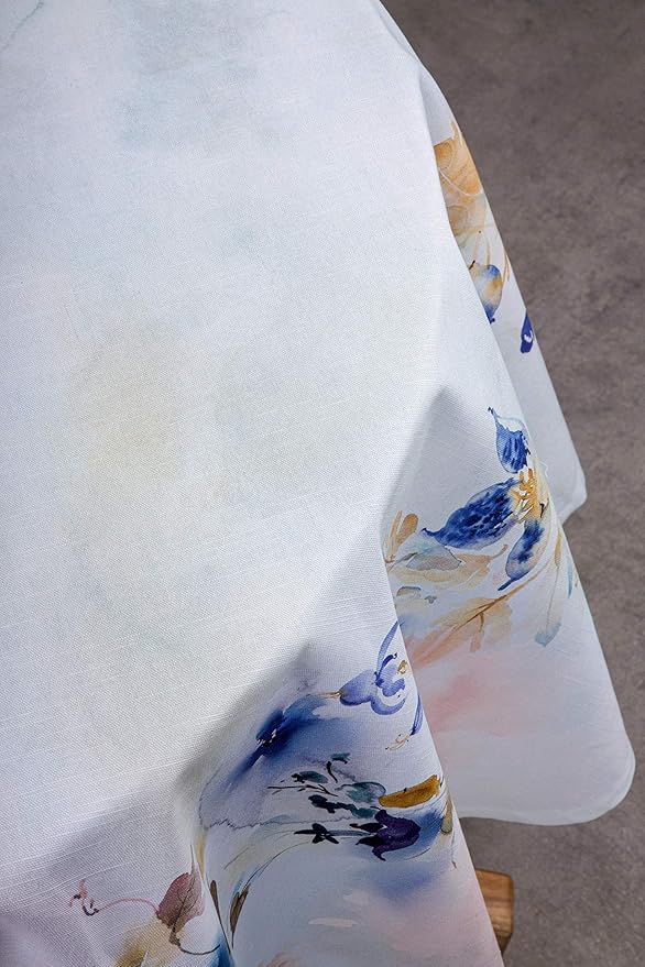 Maison d' Hermine Table Cloth Round Table 100% Cotton 63 Inches Tablecloth Reusable Decorative Everyday Use for Dining Room, Farmhouse, Home, Party, Festive & Wedding Spring Summer - Lazy Summer Days