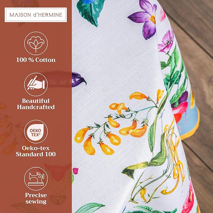 Maison d' Hermine Table Cloth Round Table 100% Cotton 69 Inches Tablecloth Reusable Decorative Everyday Use for Dining Room, Farmhouse, Home, Party, Festive & Wedding Spring Summer - Giverny
