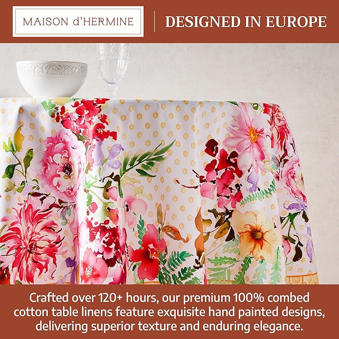 Maison d'Hermine Premium Table Cloth Round Table 100% Cotton 70 Inches Tablecloth Reusable Decorative Everyday Use for Dining Room, Farmhouse, Home, Party, Festive & Wedding - Summer Joy