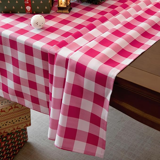 Gingham Tablecloth Fabric - Oblong 58x120 Water Resistant Valentine's Table Cloth for Indoor/Outdoor Use - Tabletop Cover Perfect for Birthday, Picnics, Gardens, and Valentines