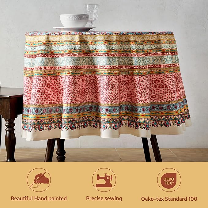 Maison d'Hermine Premium Table Cloth Round Table 100% Cotton 70 Inches Tablecloth Reusable Decorative Everyday Use for Dining Room, Farmhouse, Home, Party, Festive & Wedding - Lauris
