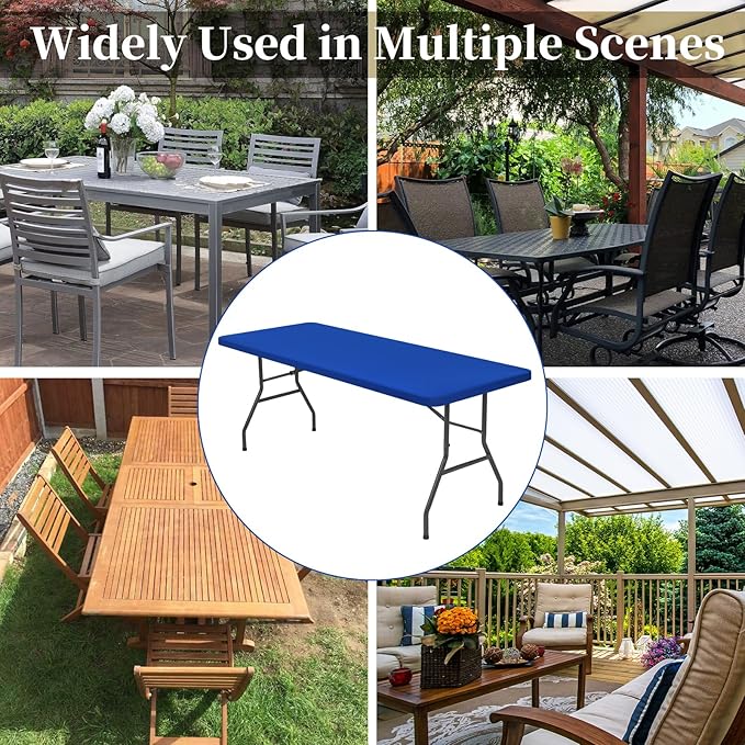 6 Pack Stretch Fabric Table Top Cap Cover, fits 6' Tables, Spandex Table Covers Washable Elastic Rectangle Tablecloth Protector for Indoor Outdoor Party Picnic Wedding, Royal Blue, 30" W x 72" L