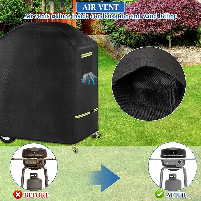 Grill Cover, 600D Heavy Duty Waterproof Small BBQ Grilling Cover with Reflective Straps and Handles, Compatible for Weber Charbroil Bistro Pro Electric Grill & Griddle, L33*W23.2*H37