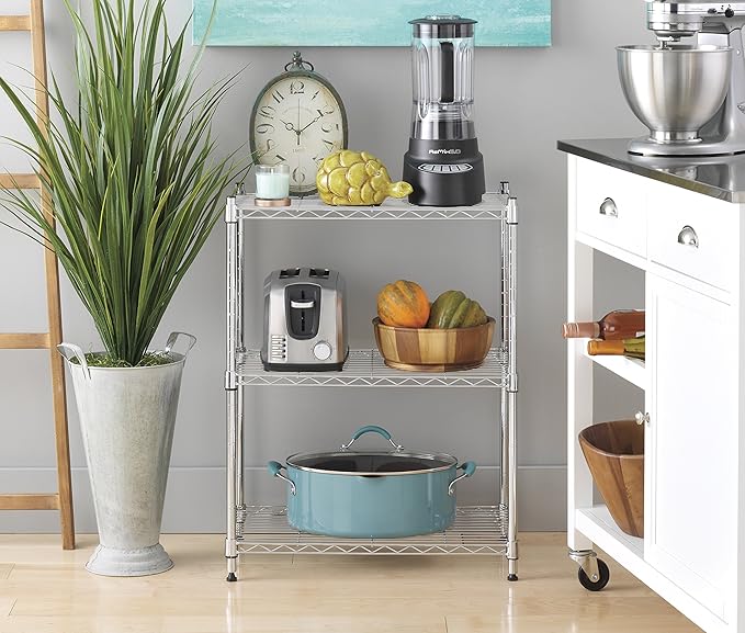 Whitmor 3-Tier Shelving Unit, Metal Storage Shelves, Easy Assembly Home Organizer for Pantry, Kitchen, Garage, Plant, 23"L x 13"W x 30"H