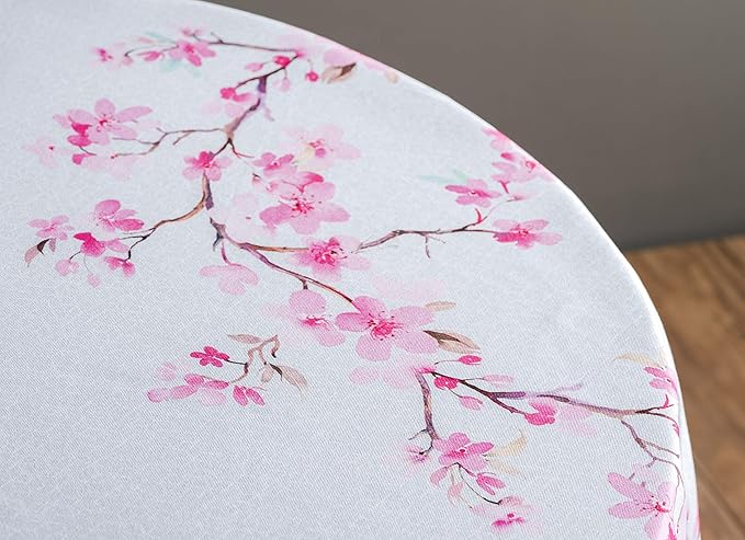 Maison d' Hermine Table Cloth Round Table 100% Cotton 63 Inches Tablecloth Reusable Decorative Everyday Use for Dining Room, Farmhouse, Home Party, Festive & Wedding Spring Summer - Blossoms In Spring