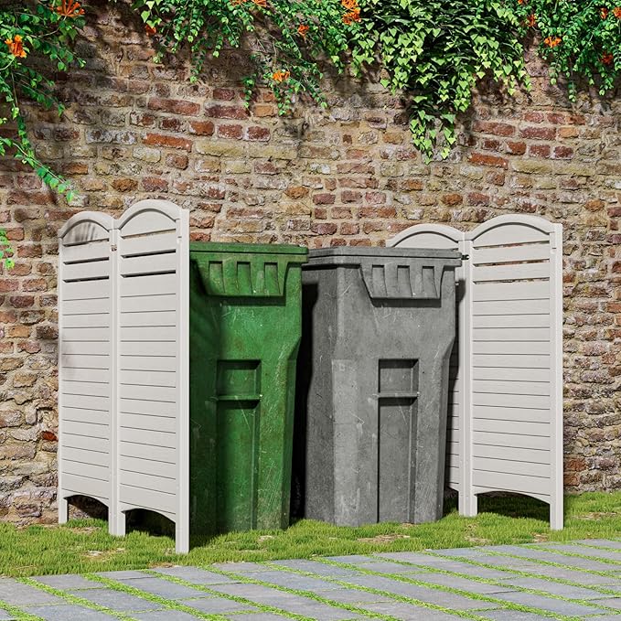 Outdoor Fence Privacy Panels,Resin Privacy Fence Panels for Outside,Air Conditioner/Trash Can/Pool Equipment Enclosure 4-Pack(Off-White)