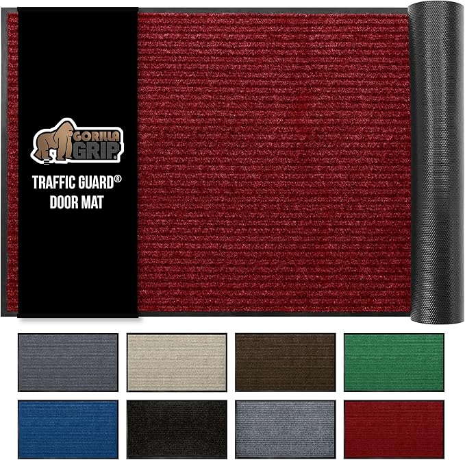 GORILLA GRIP Waterproof Traffic Guard Door Mat, 59x24, Heavy Duty Entryway Mats, Strong Rubber Back Commercial Utility Rugs for Office Hallway, Garage Floor and Home, Low Profile Carpet Runner, Red