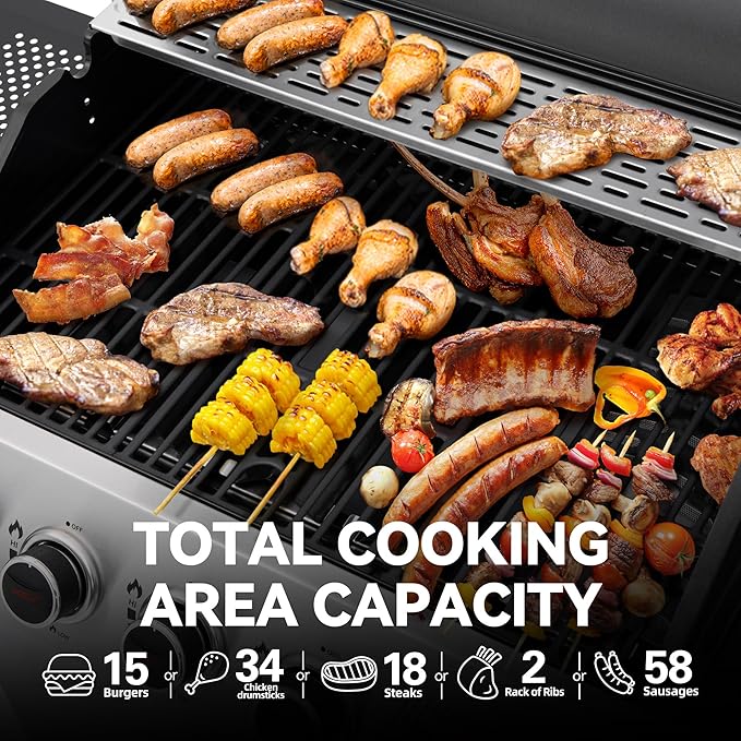 Royal Gourmet SG5002 5 Burner Propane Gas Grill with Side Burner & Sear Burner, Stainless Steel Gas Grill with 61,000 BTUs Output for Outdoor Patio Garden Backyard Cooking, Silver