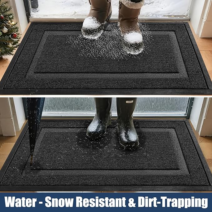 Extra Large Front Door Mat Outside Entrance Indoor Doormat, 71" x 24" Outdoor Mats for Patio Waterproof, Outdoor Door Mats for Outside Entry, Indoor Rugs for Entryway, Sturdy Natural Rubber, Black