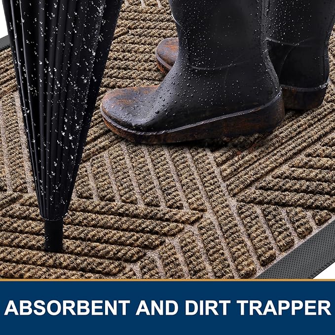 Smiry Front Door Mat Outside Entrance, Heavy Duty Sturdy Natural Rubber Doormat, Trap Dirt and Moisture, Easy Clean Low Profile Mats for Indoor Outdoor Entry, Irregular Triangle (29.5x17, Brown)