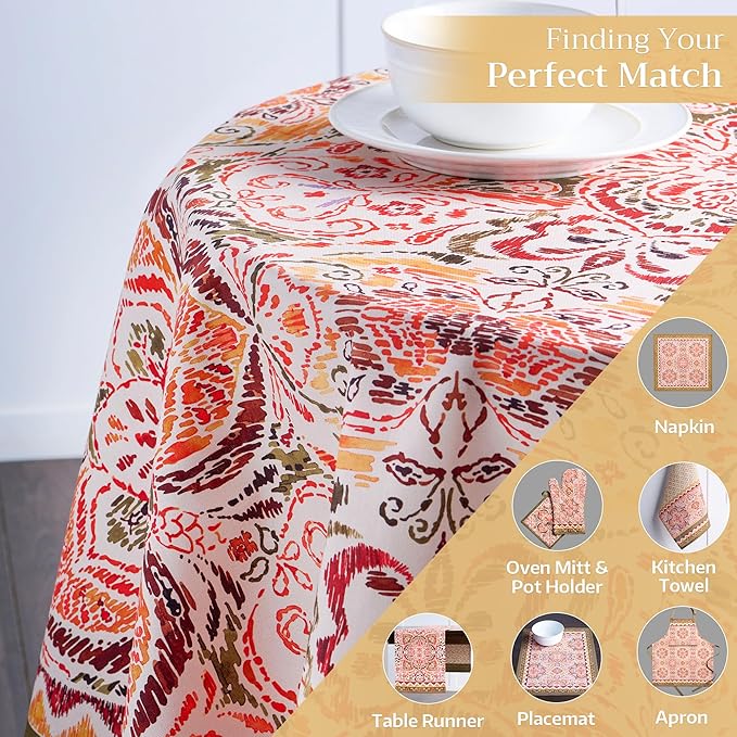 Maison d' Hermine Table Cloth Round Table 100% Cotton 63 Inches Fall Tablecloth Reusable Everyday Use for Thanksgiving Christmas Decorations Dining Farmhouse Party (Damask)