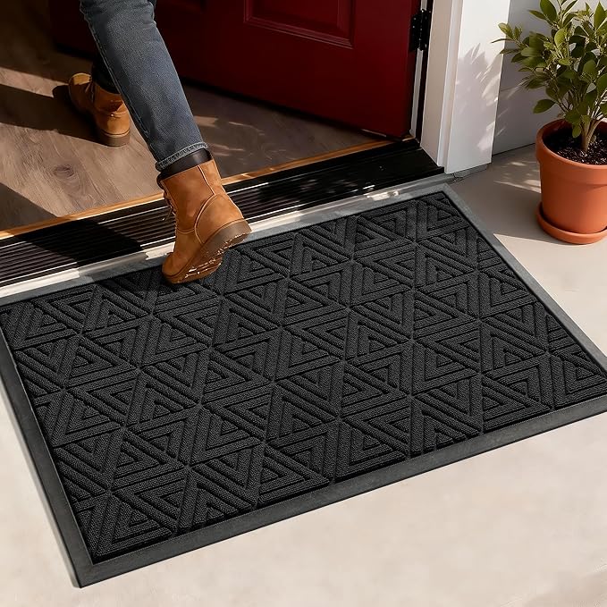 Yimobra Large Door Mat 36x24, All-Weather Waterproof Non-Slip Welcome Matt Outdoor, Heavy Duty Non Slip Doormat for Entryway for Patio and Garage Indoor, Easy Clean, Black
