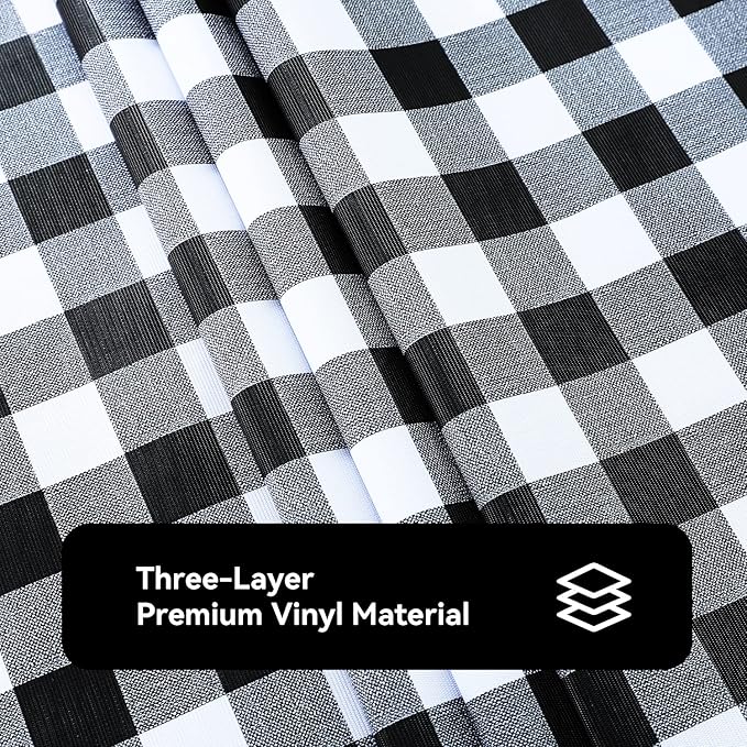 Romanstile Square Vinyl Tablecloth, 100% Waterproof Buffalo Gingham Plastic Table Cloth, Heavy Duty Wipeable Checkered Table Covers for Outdoor, Camping, Picnic, Patio - 54 x 54, Black and White