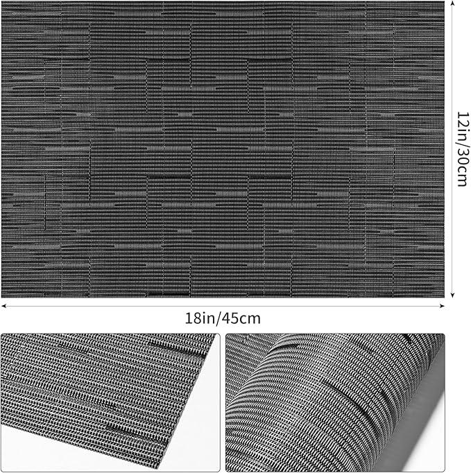Table Mats Set of 8,Vinyl Table Place Mats Stain Resistant Foldable Placemats Washable Wipeable Placemat for Kitchen Dining Table Decoration Indoor Outdoor (Dark Grey)