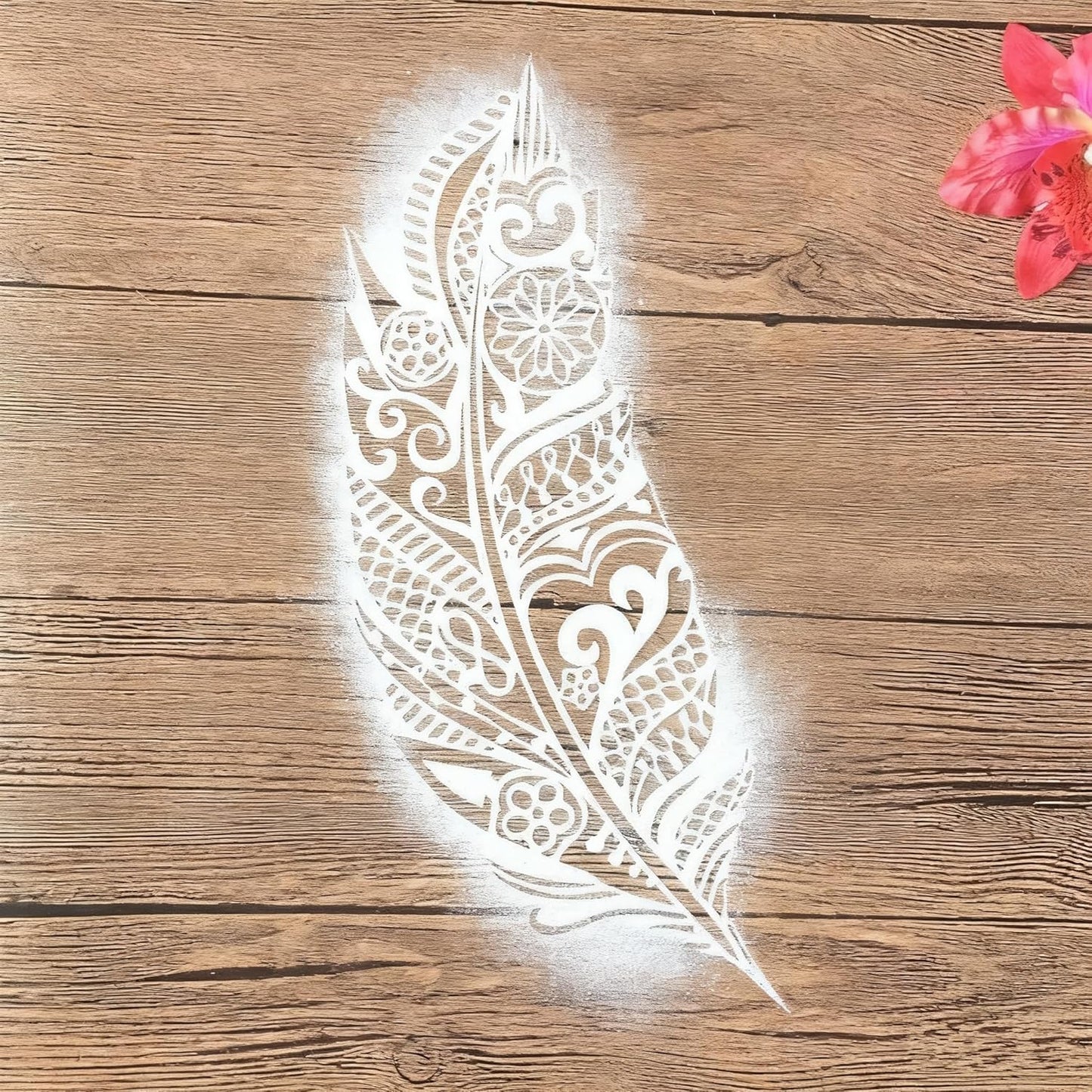 TIAMECH A4 Mandala Feather Stencil for Painting on Wood Reusable Big Feather Layering Stencil DIY Scrapbook Coloring Decorative Size 8.3 x 11.7inch Template