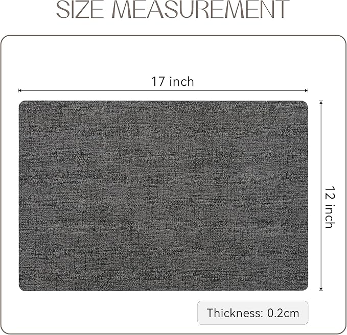 Romanstile Vinyl Placemats Set of 12-12 X 17 Inch - Heat Resistant Place Mats 100% Waterproof Oilproof Wipeable Reversible Faux Leather Table Mats for Kitchen, Dining, Party, Outdoor, Dark Grey