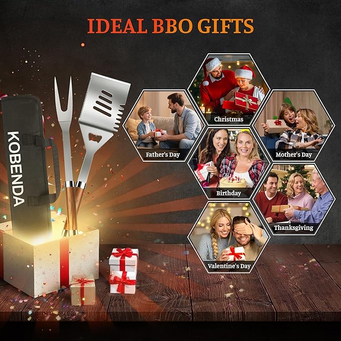 BBQ Grill Tools Set, Stainless Steel Grilling Set with Storage Bag, Spatula, Fork, Cleaning Brush BBQ Accessories, Grill Accessories for Outdoor Cooking Camping, Grilling Gifts for Men