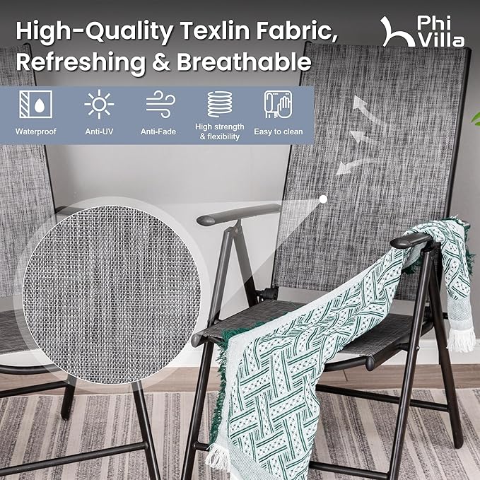 PHI VILLA 5-Piece Patio Dining Set with Umbrella Hole, Patio Table and Chairs Set with Square Wooden-Like Table & Folding Patio Chairs (Grey)