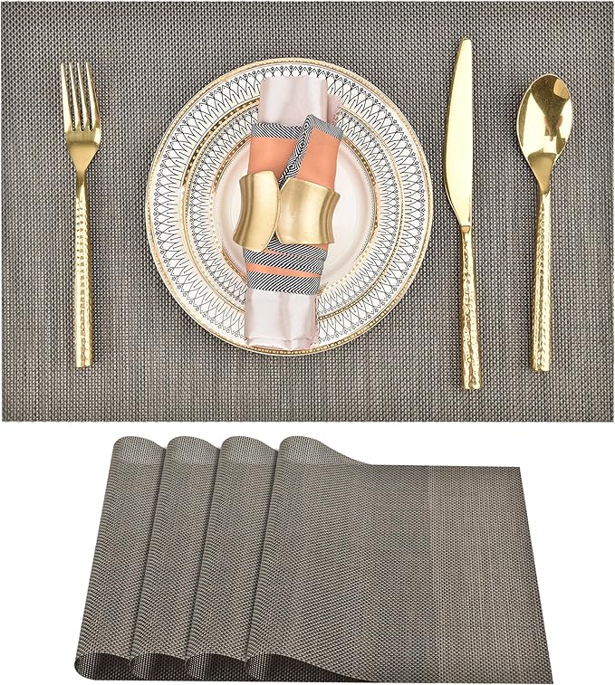 SLKQG Placemats Set of 4 - Easy Clean Washable Vinyl Placemats - Wipeable Heat Resistant Table Mats for Dining Table - 17.7x11.8 Inch (4, Mint Gray)