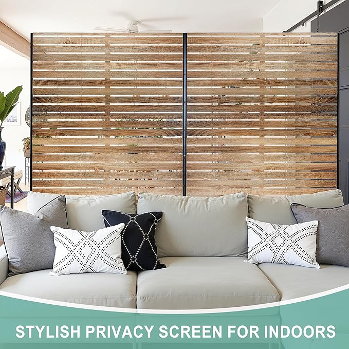 Metal Privacy Screen for Outdoor & Indoor Use, Free Standing Privacy Screen for Patio Garden Pool, 72" H x 47" W Decoative Privacy Panels, Weather Resistant, Easy Assembly (Oak Grain)