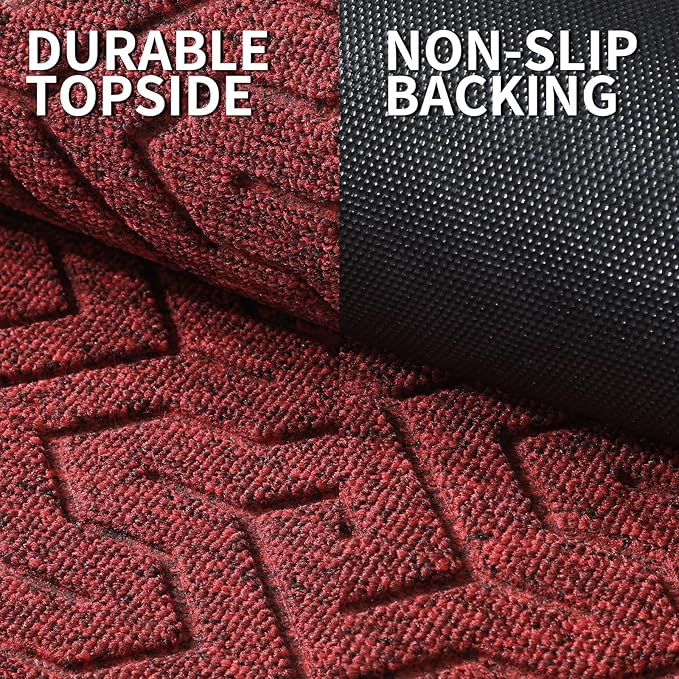 Yimobra Front Door Mat Outside Entrance 29.5x17, Waterproof Heavy Duty Outdoor Mats for Front Door, Non Slip Rubber Entry Mat for Garage Patio Indoor, Black Red