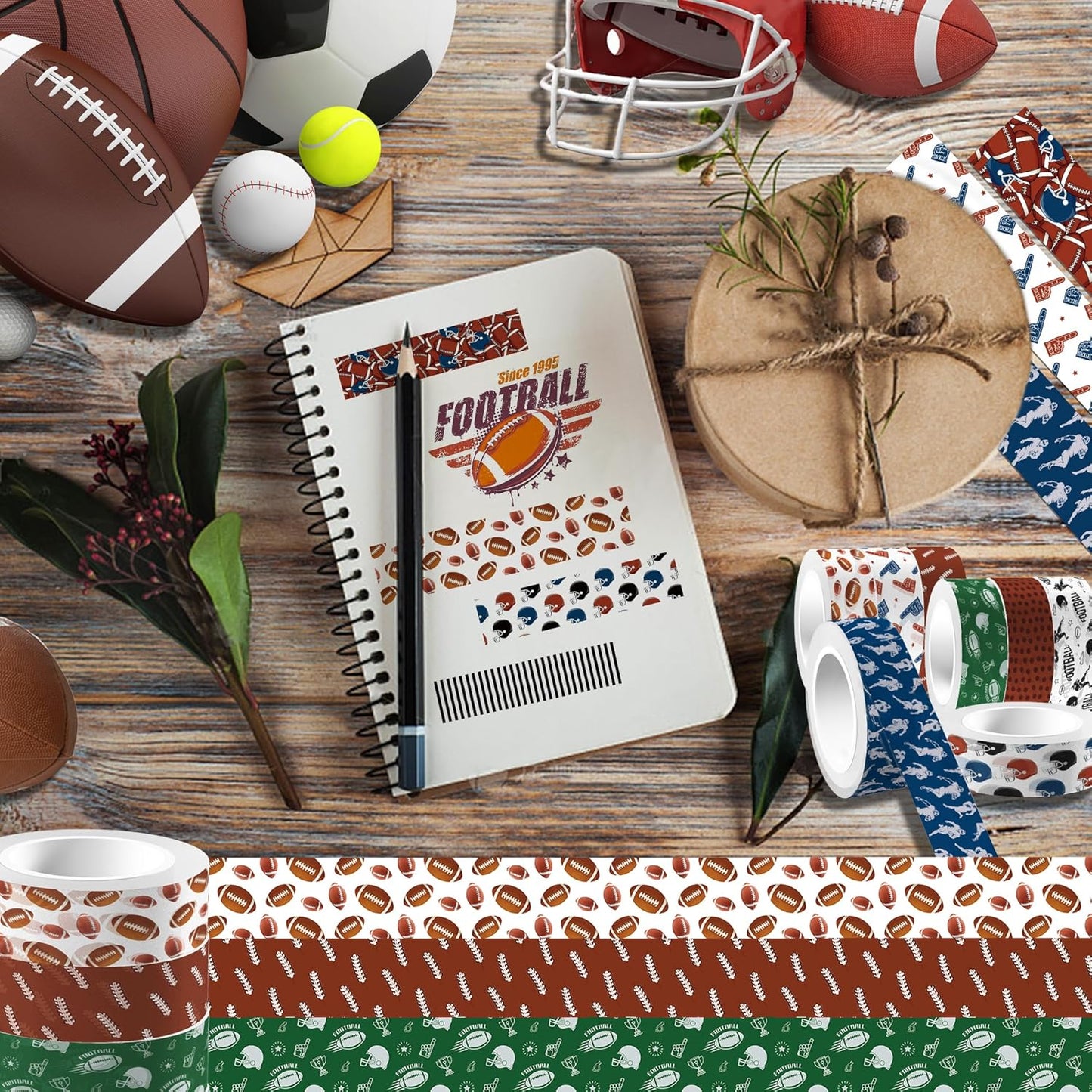 Adirasenotek 12 Rolls Sports Washi Tape,Rugby Football Washi Tape Set Decorative Paper Stickers Decorative Tape, DIY Craft Scrapbook Art Crafts Wrapping Decor for Gifts Wrapping
