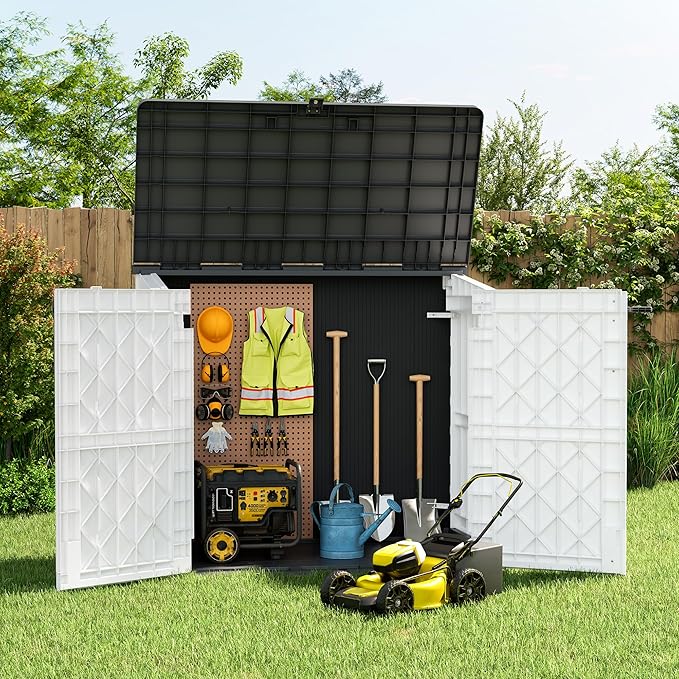 LHBcraft Outdoor Storage Cabinet 36 Cu Ft with Lockable Doors, Portable Horizontal Storage Shed, Resin Outdoor Storage Box Waterproof for Patio-Easy to Assemble