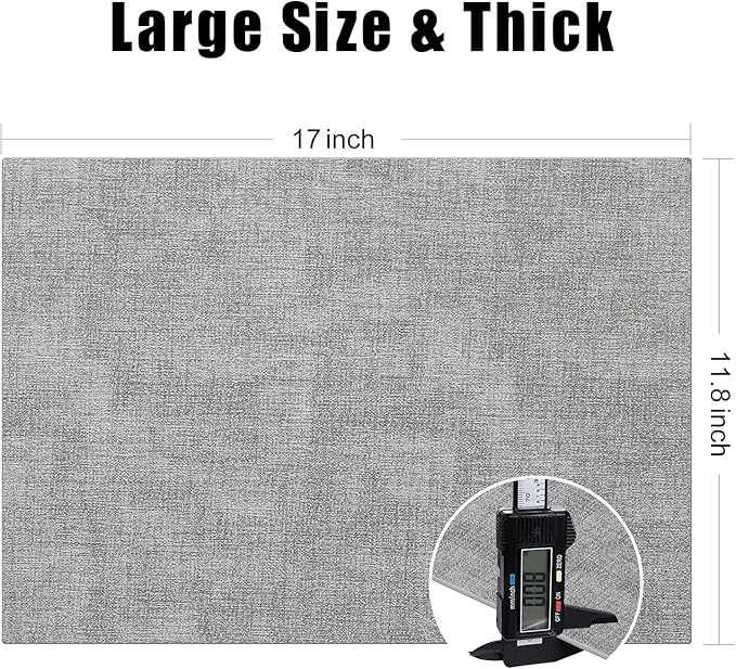 Homaxy Faux Leather Heat Resistant Placemats for Dining Table Set of 12, Waterproof Wipeable Washable PU Table Mats, Easy to Clean Anti-Slip Place Mats, 11.8" x 17", Light Grey