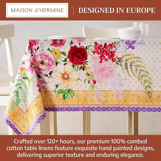 Maison d' Hermine Premium Table Cloth Rectangle Table 100% Combed Cotton 108 x 70 Inches Tablecloth Reusable Decorative for Dining Room, Farmhouse, Home, Party, Festive & Wedding - Summer Joy
