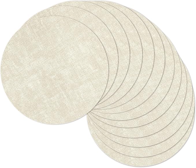 13" Round Placemats Set of 12, Reversible Faux Leather Heat Resistant Table Mats, 100% Waterproof Oilproof Wipeable Table Protective Placemats for Vinyl, Washable for Indoor (12, Beige)