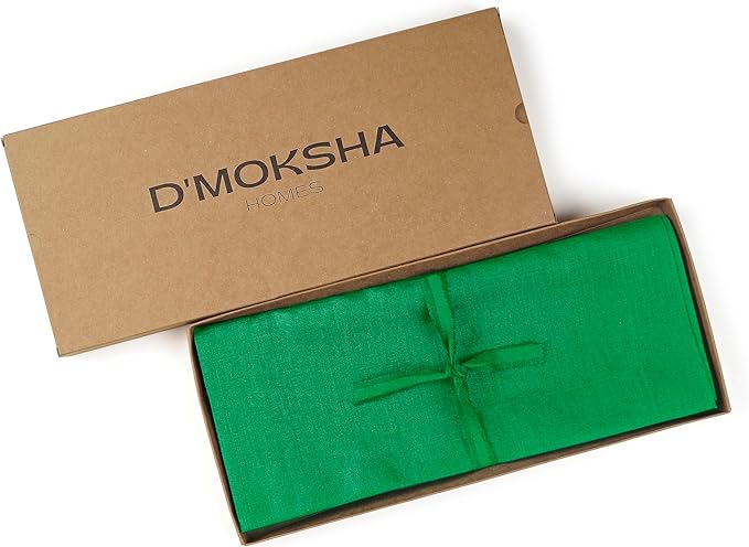 D'Moksha Homes Linen Kelly Green Table Runner 120 Inches Long - 100% Pure Linen Dining Table Runner 14 x 120 Inch for Winter, Holiday - Machine Washable