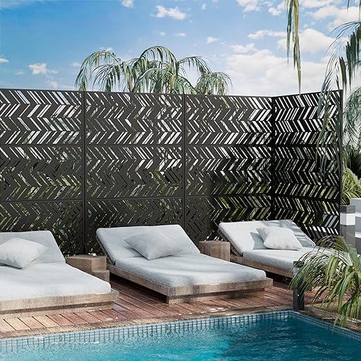 Casaphoria Metal Privacy Screen Outdoor, 72" H x 47" W Freestanding Decorative Privacy Screen for Patio Deck Balcony Garden with Stable Base, Black-Christopher