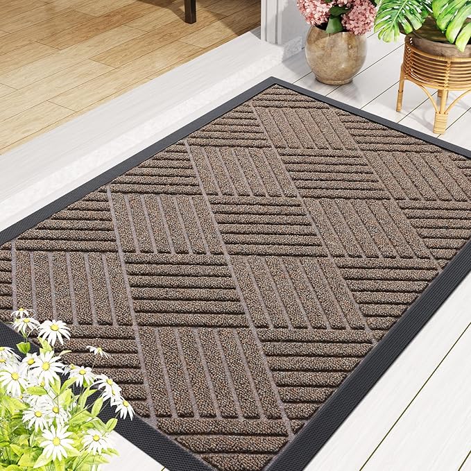 Smiry Front Door Mat Outside Entrance, Heavy Duty Outdoor Indoor Mat, Natural Rubber Doormat, Non Slip, Trap Dirt and Moisture, Easy Clean, Low Profile Patio Porch Entryway Mat, 29.5x17, Mix Brown