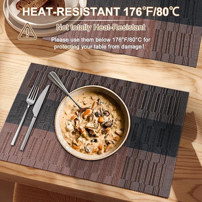 BETEAM Placemats Set of 12, Woven Vinyl Placemat for Dining Table Washable Wipeable Kitchen Place Mats Durable Indoor Outdoor Table Mats