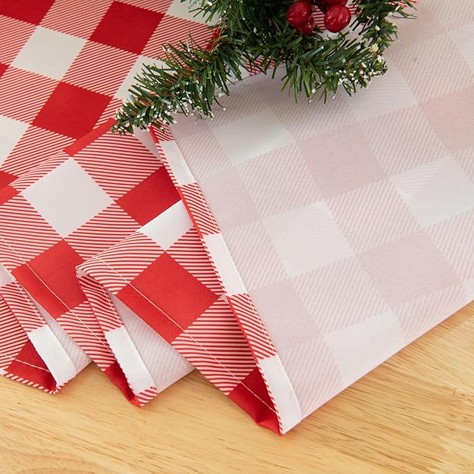 Waterproof Checkered Tablecloth Runner Fabric - Rectangle 12x108 Inch Classic Gingham Buffalo Plaid Table Cloth for Indoor/Outdoor Use - Table Cover for Kitchen, BBQs, and Parties
