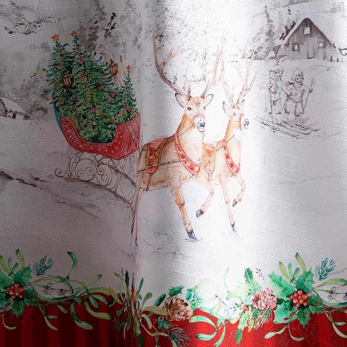Maison d' Hermine Table Cloth Round Table 100% Cotton 69 Inches Fall Tablecloth Reusable Everyday Use for Thanksgiving Christmas Decorations Dining Farmhouse Party (Christmas Tradition)